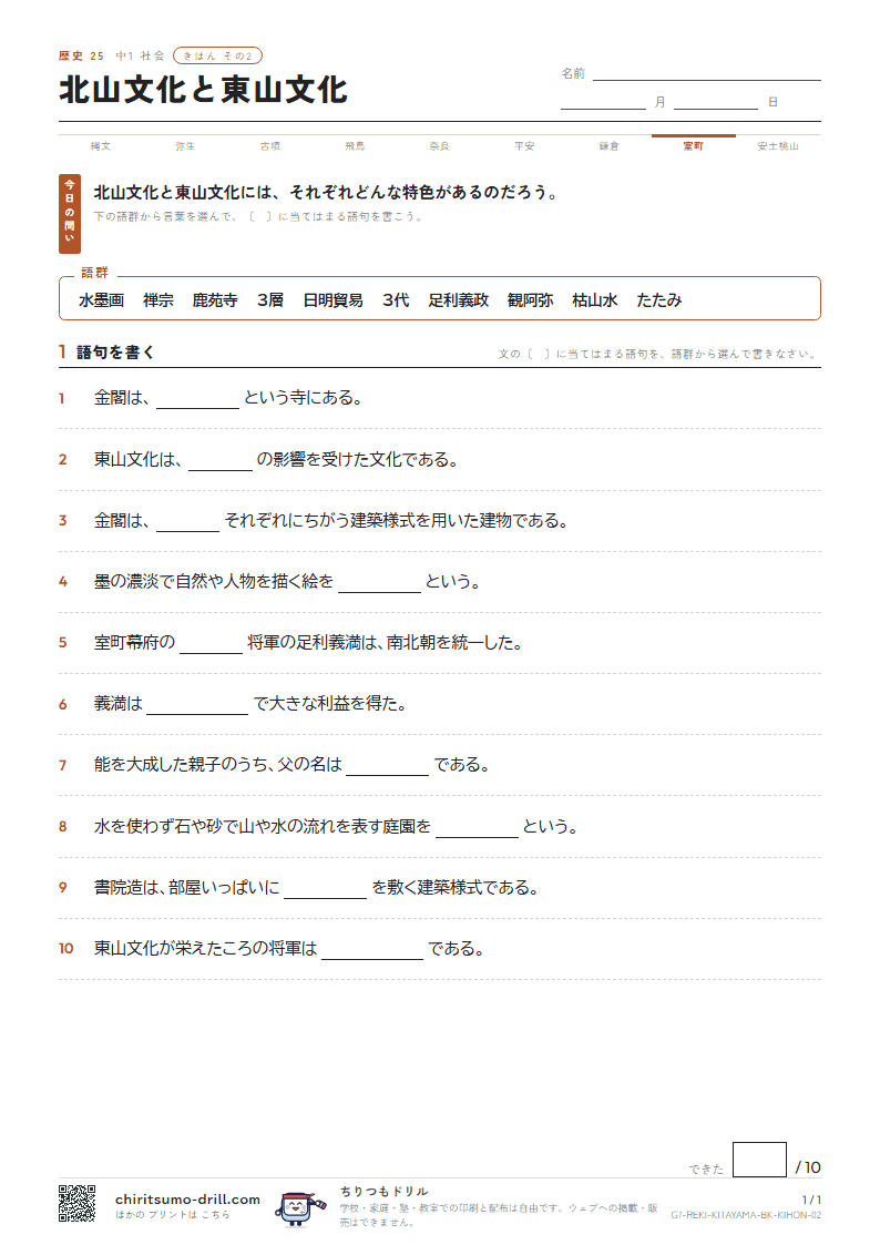 北山文化と東山文化 きほん その2の見本