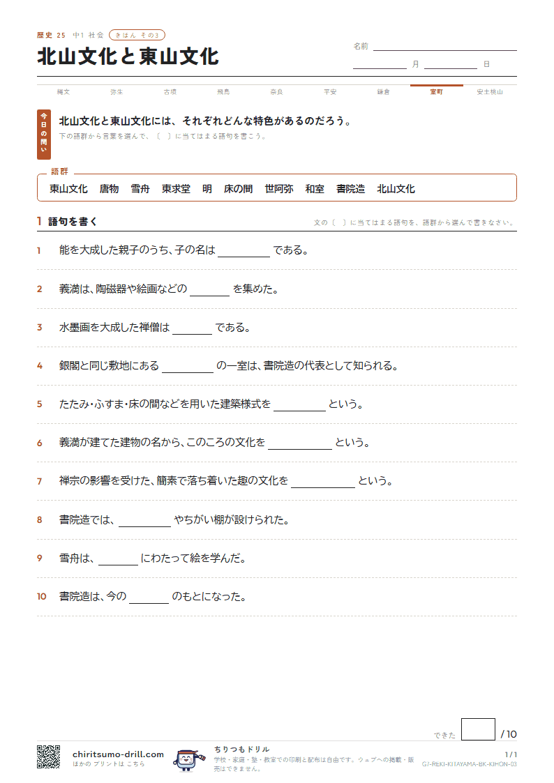 北山文化と東山文化 きほん その3の見本