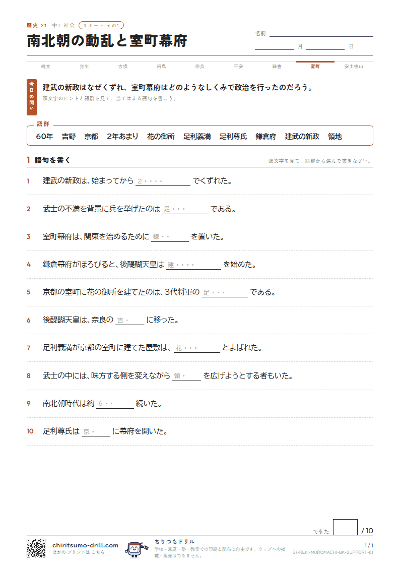 南北朝の動乱と室町幕府 サポート その1の見本