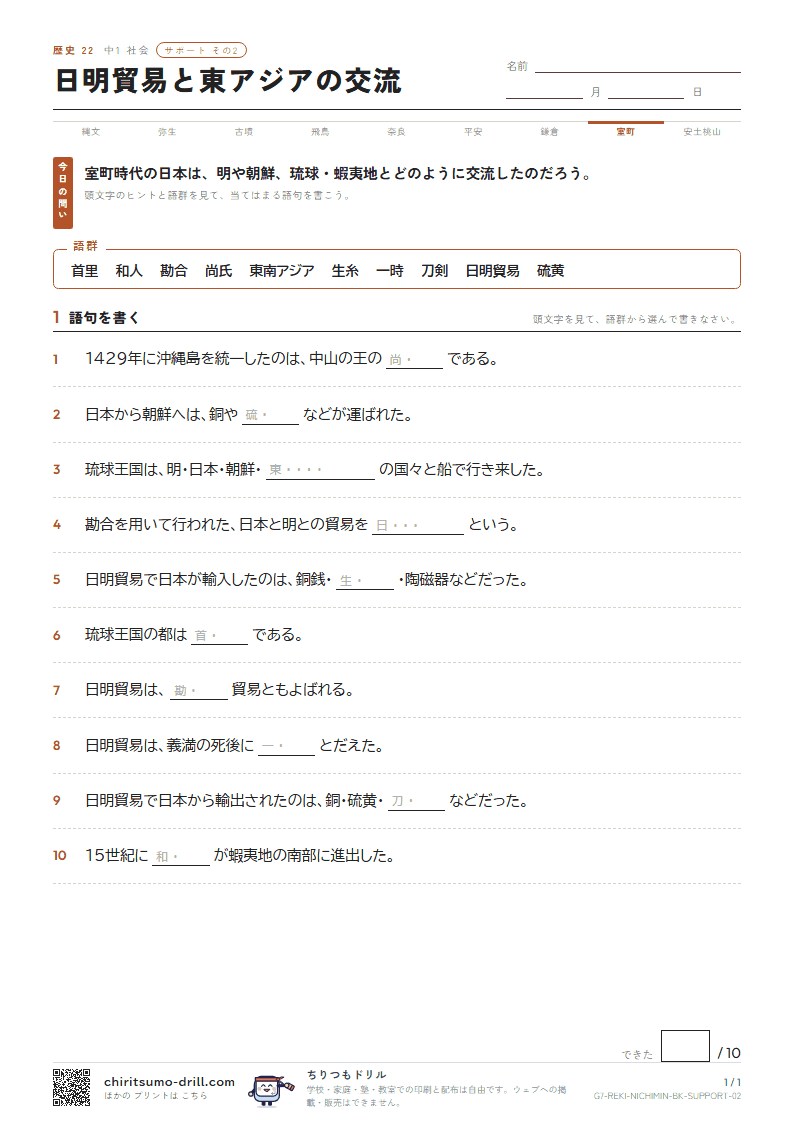 日明貿易と東アジアの交流 サポート その2の見本