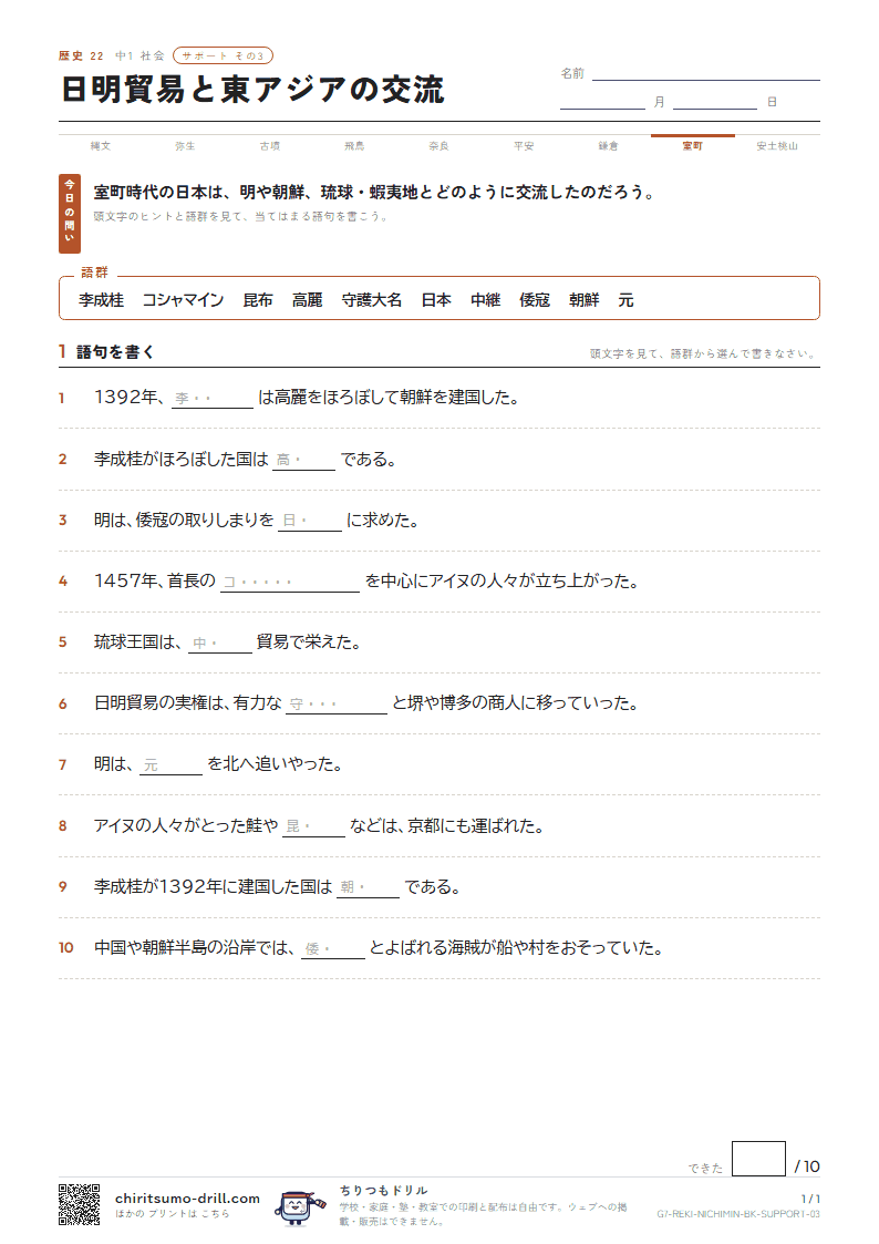 日明貿易と東アジアの交流 サポート その3の見本