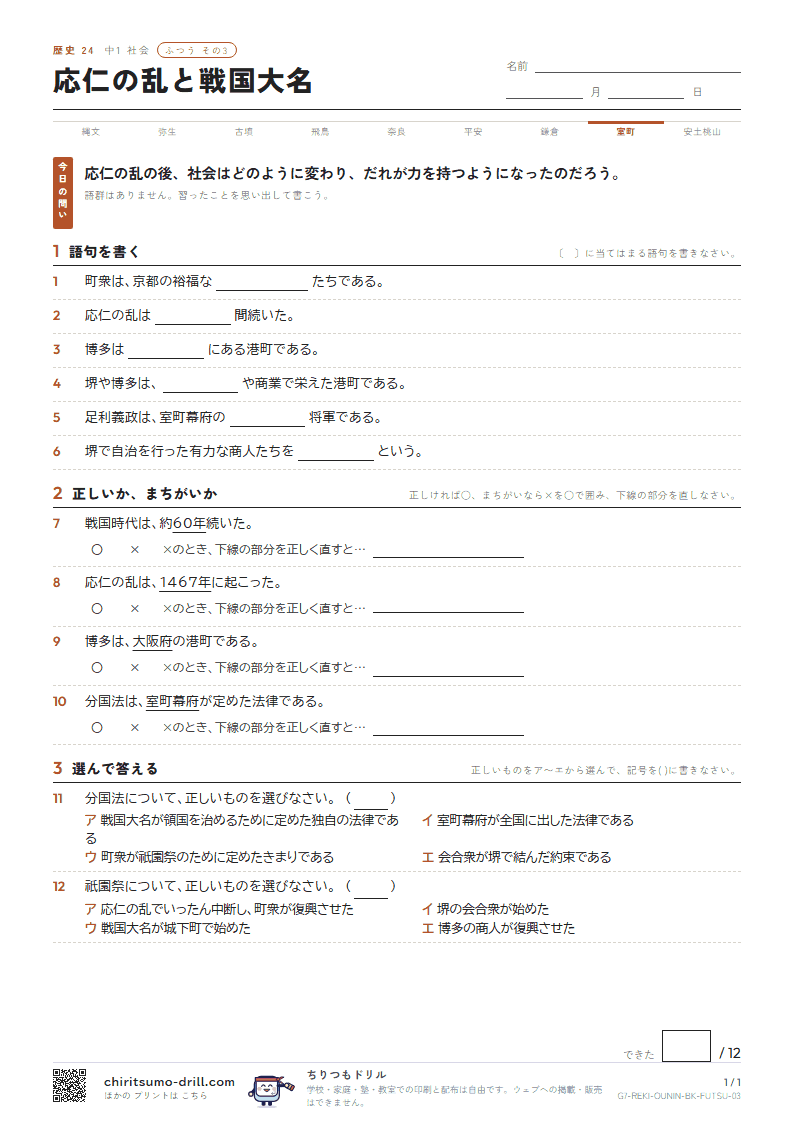 応仁の乱と戦国大名 ふつう その3の見本