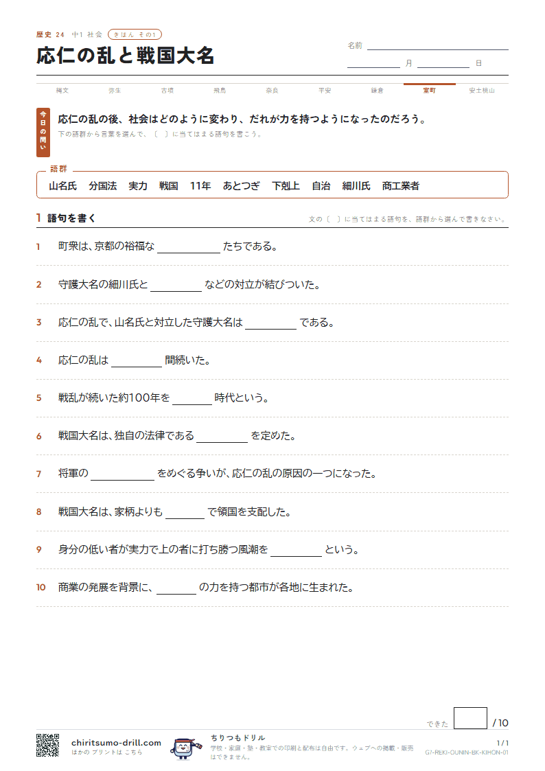 応仁の乱と戦国大名 きほん その1の見本