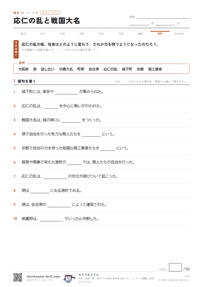 応仁の乱と戦国大名 きほん その2の見本