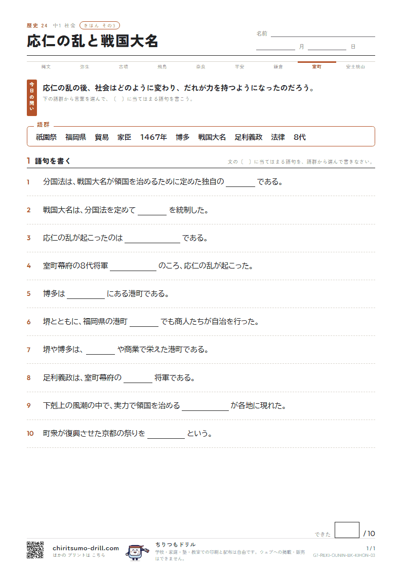 応仁の乱と戦国大名 きほん その3の見本