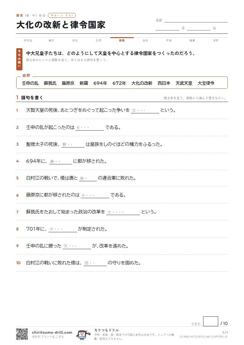 大化の改新と律令国家 サポート その1の見本