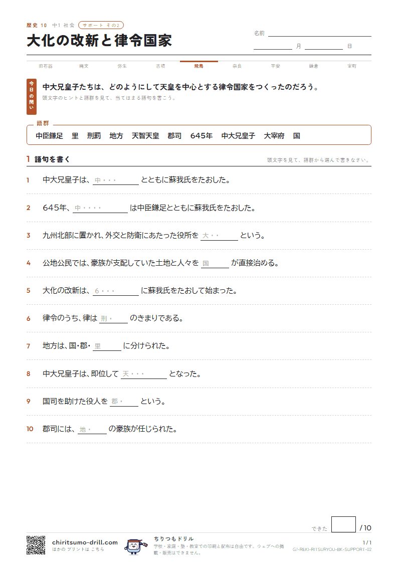 大化の改新と律令国家 サポート その2の見本