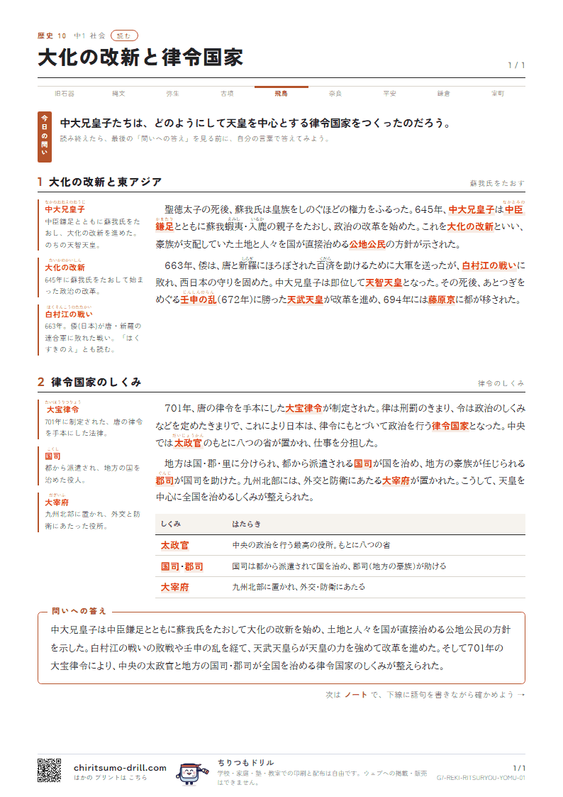 大化の改新と律令国家 読むの見本