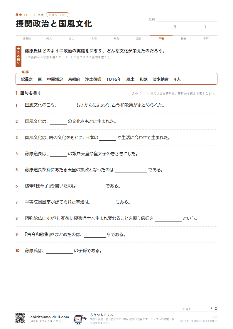 摂関政治と国風文化 きほん その1の見本