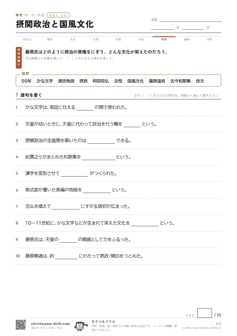 摂関政治と国風文化 きほん その2の見本