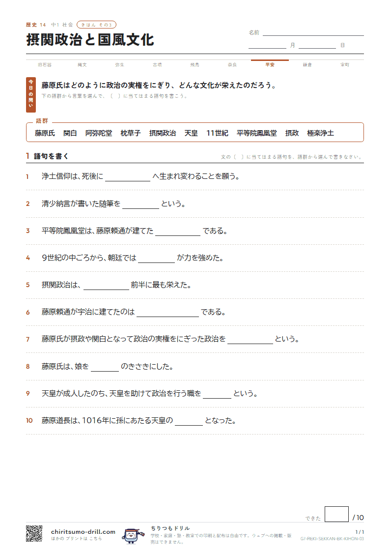 摂関政治と国風文化 きほん その3の見本