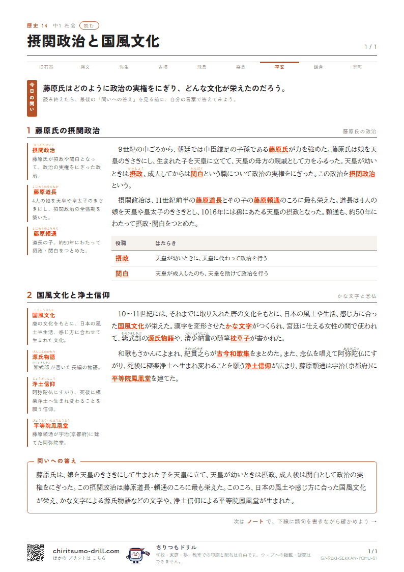 摂関政治と国風文化 読むの見本