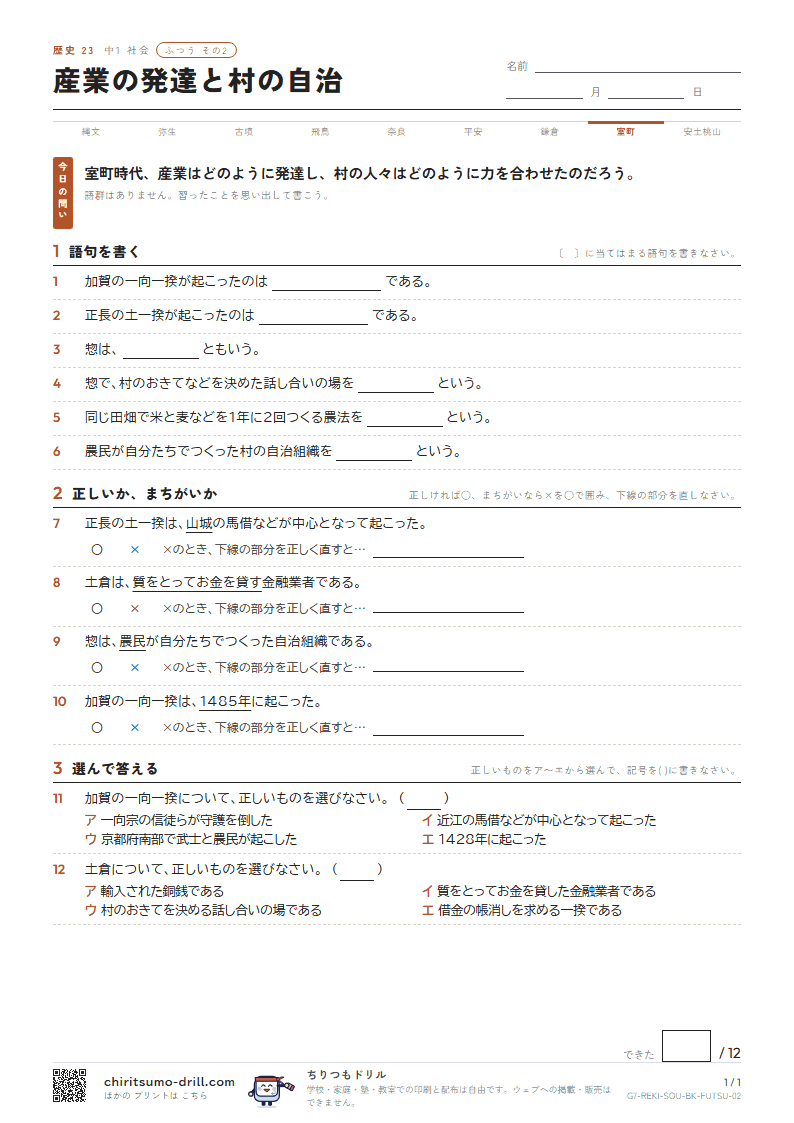 産業の発達と村の自治 ふつう その2の見本