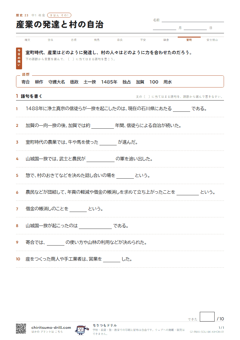 産業の発達と村の自治 きほん その1の見本
