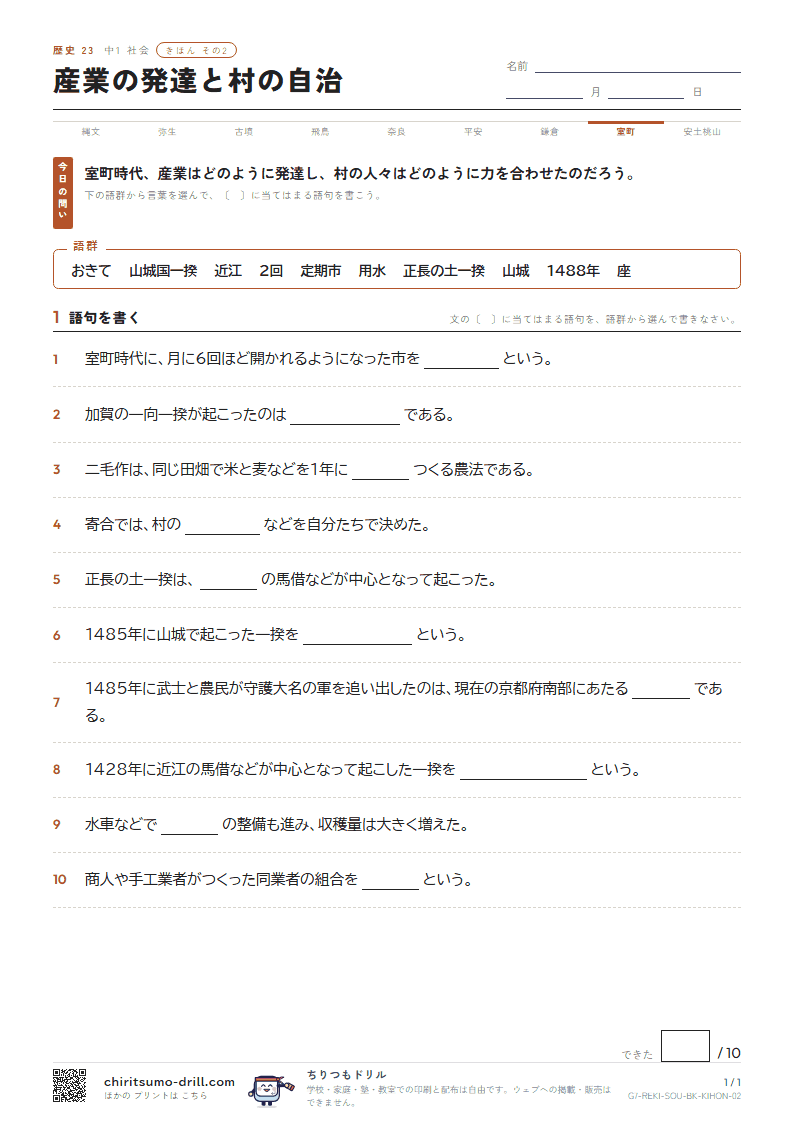 産業の発達と村の自治 きほん その2の見本