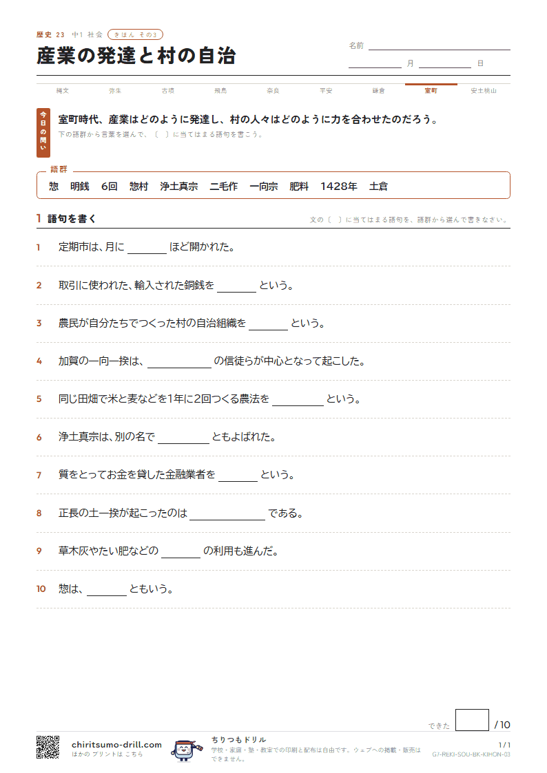 産業の発達と村の自治 きほん その3の見本