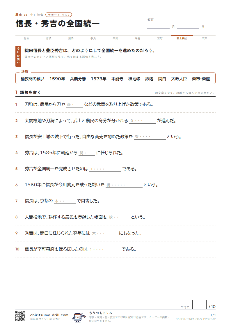 信長・秀吉の全国統一 サポート その2の見本