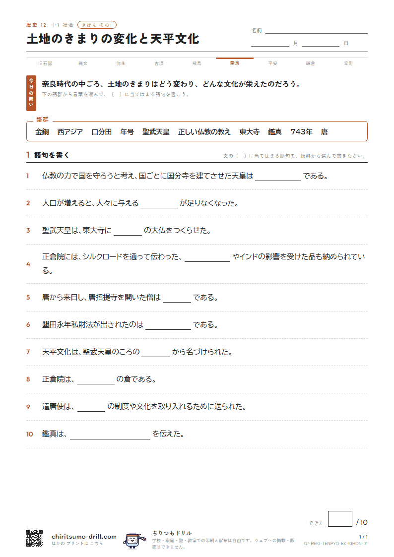 土地のきまりの変化と天平文化 きほん その1の見本