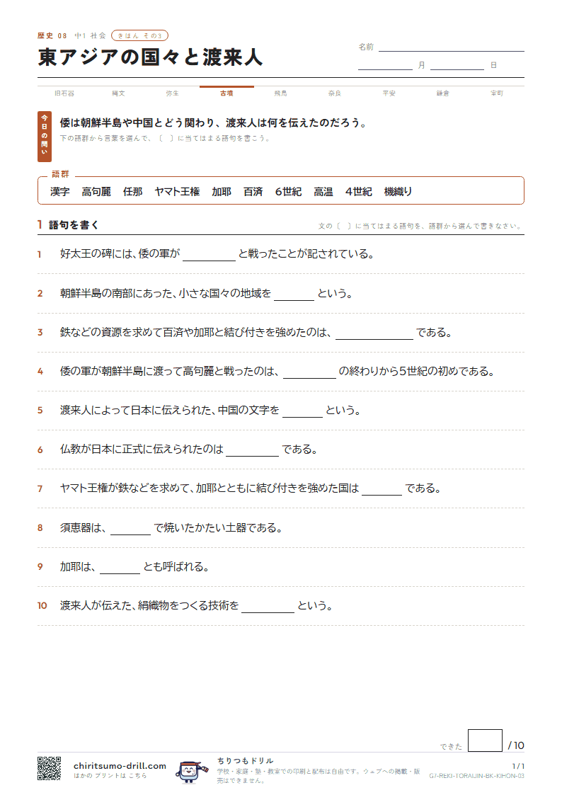 東アジアの国々と渡来人 きほん その3の見本