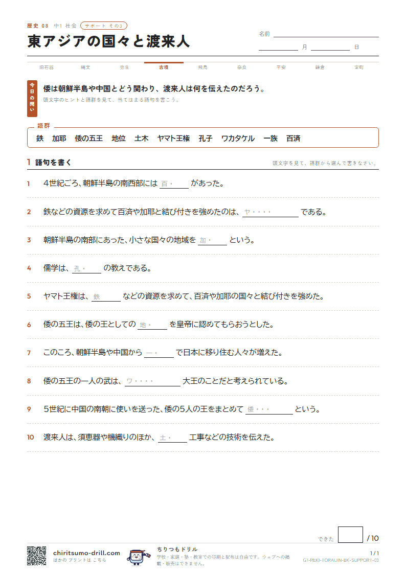 東アジアの国々と渡来人 サポート その3の見本
