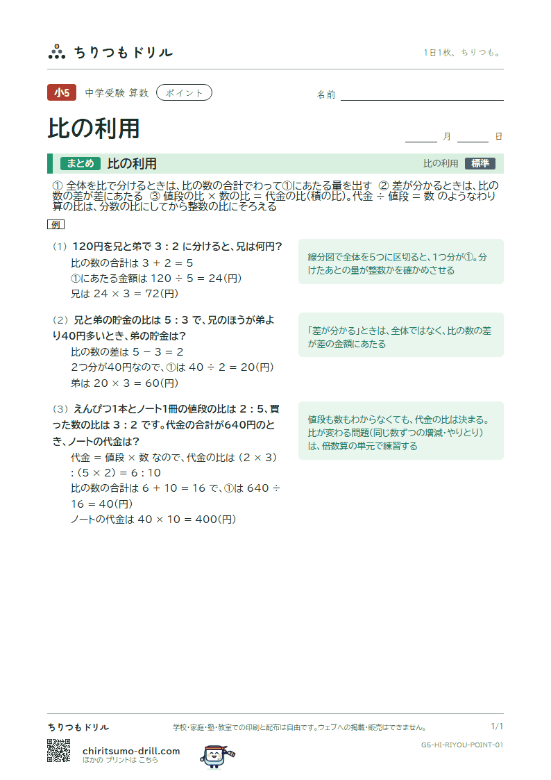 比の利用 ポイントの見本