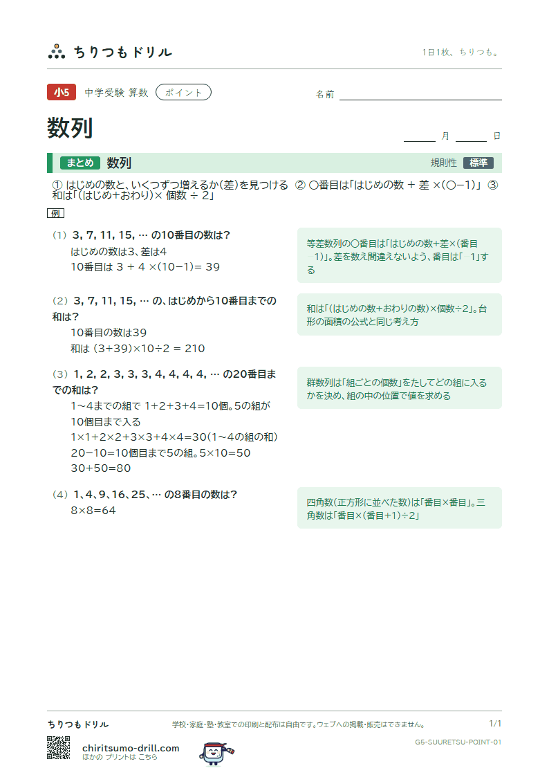数列 ポイントの見本