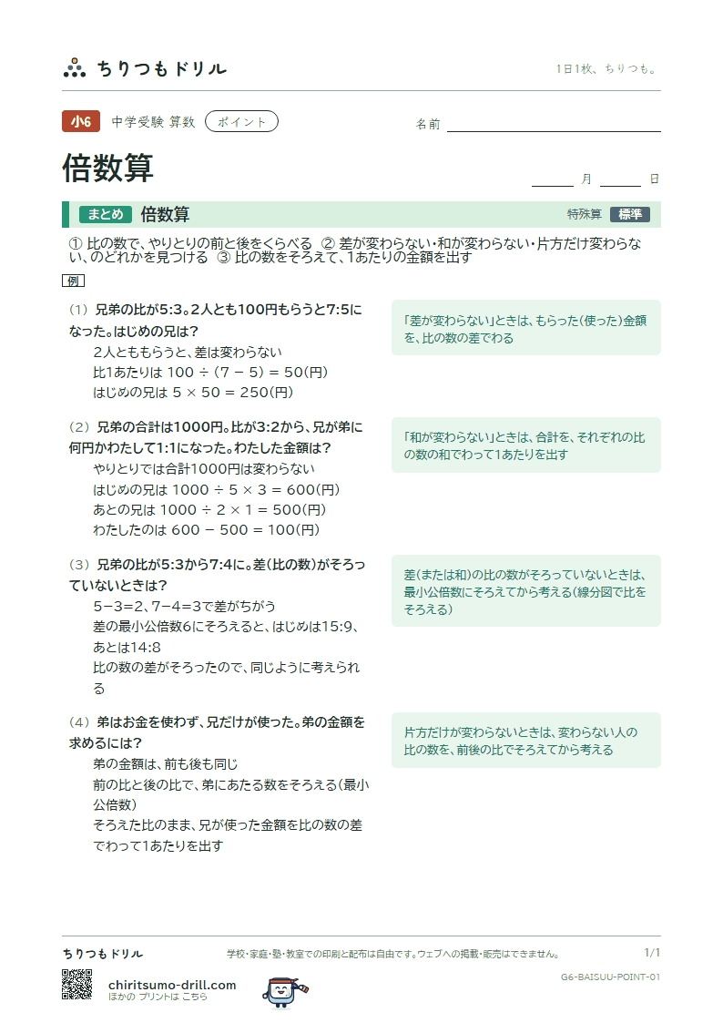 倍数算 ポイントの見本