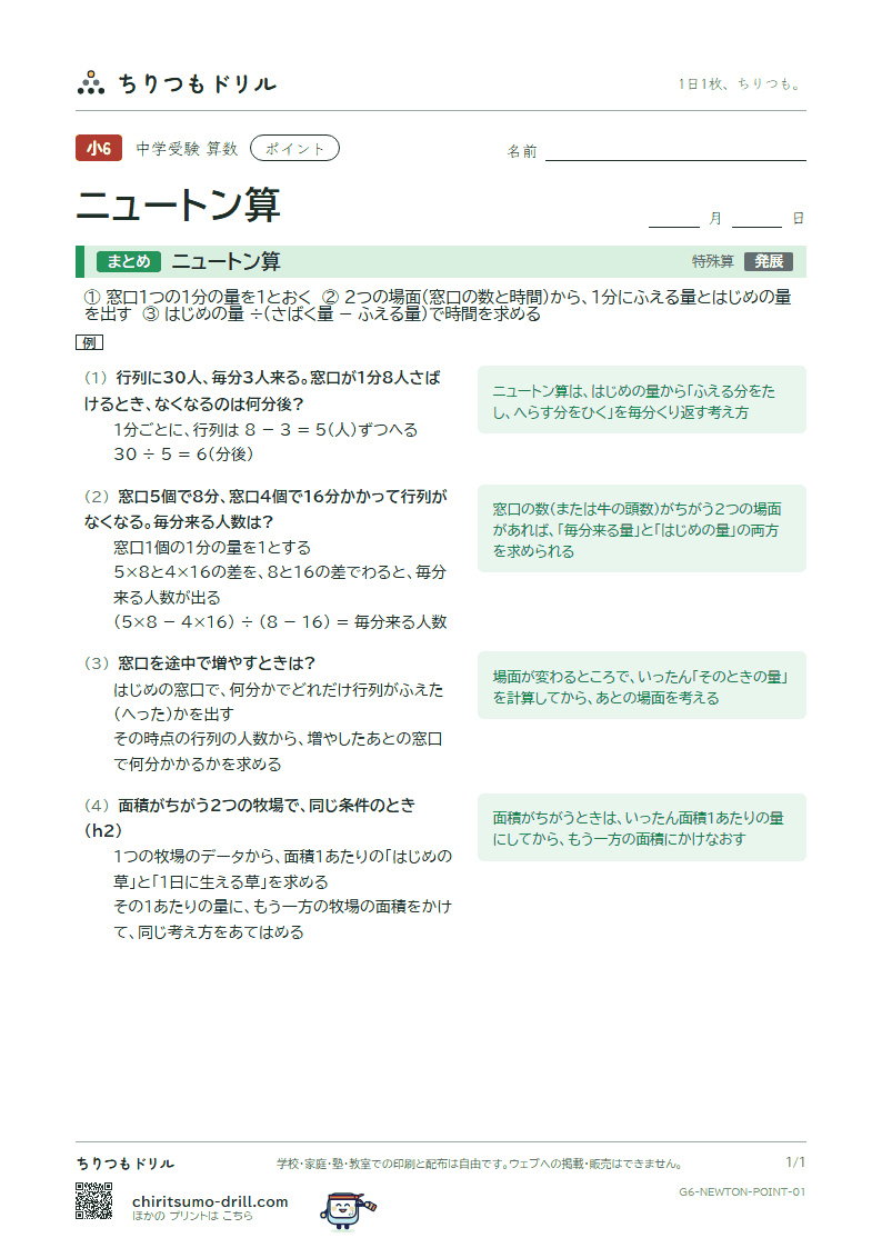 ニュートン算 ポイントの見本