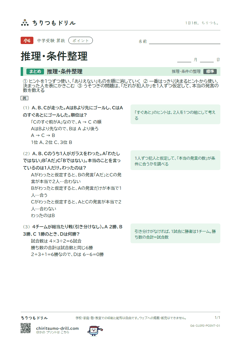 推理・条件整理 ポイントの見本