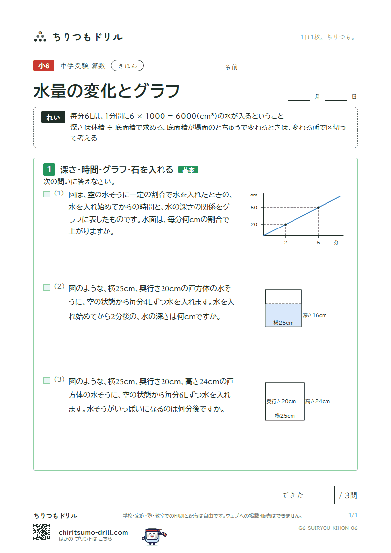 水量の変化とグラフ きほん その6の見本