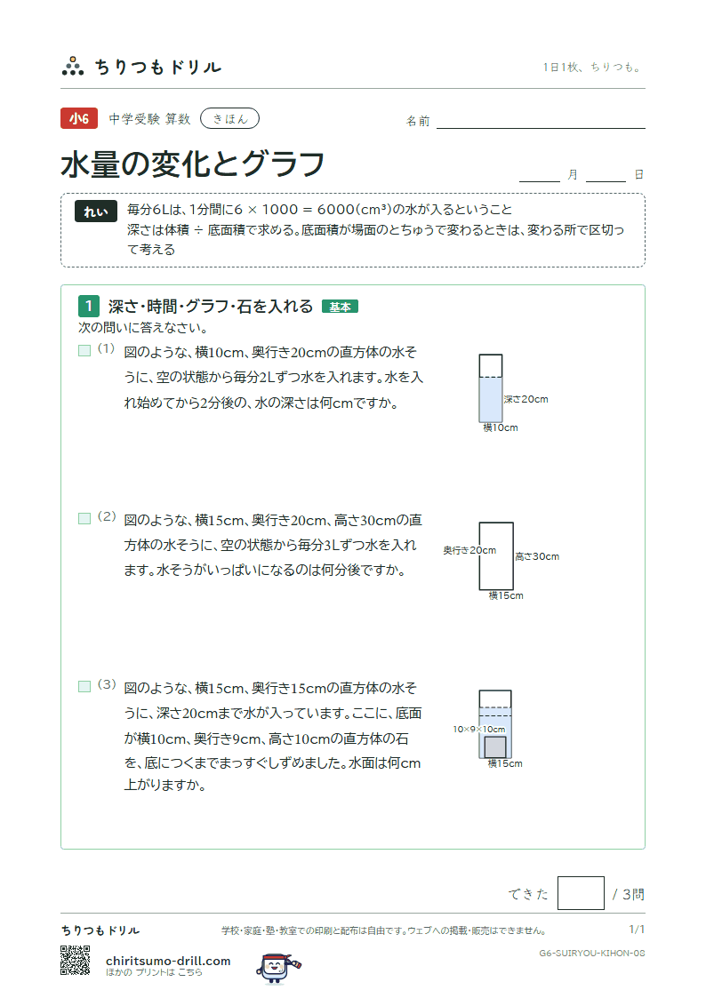水量の変化とグラフ きほん その8の見本