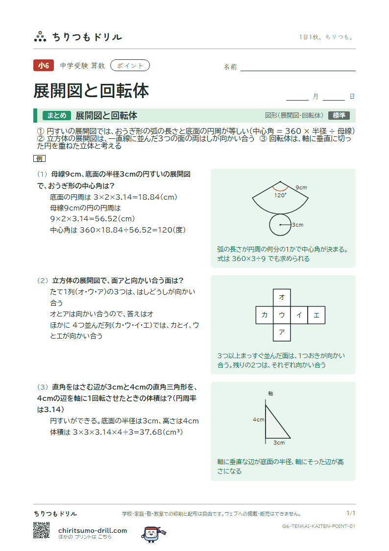 展開図と回転体 ポイントの見本