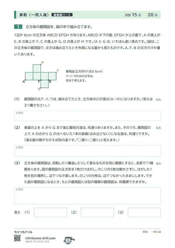 立方体の展開図の問題(見本)