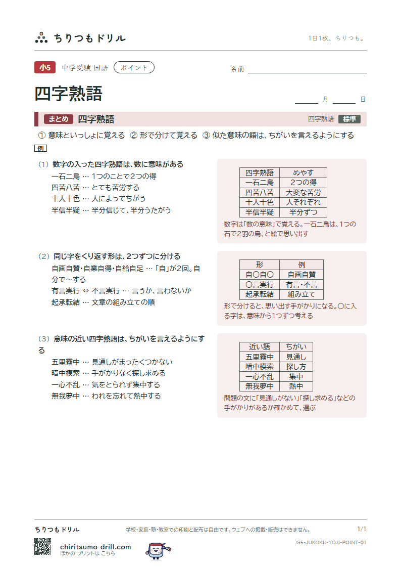 四字熟語 ポイントの見本