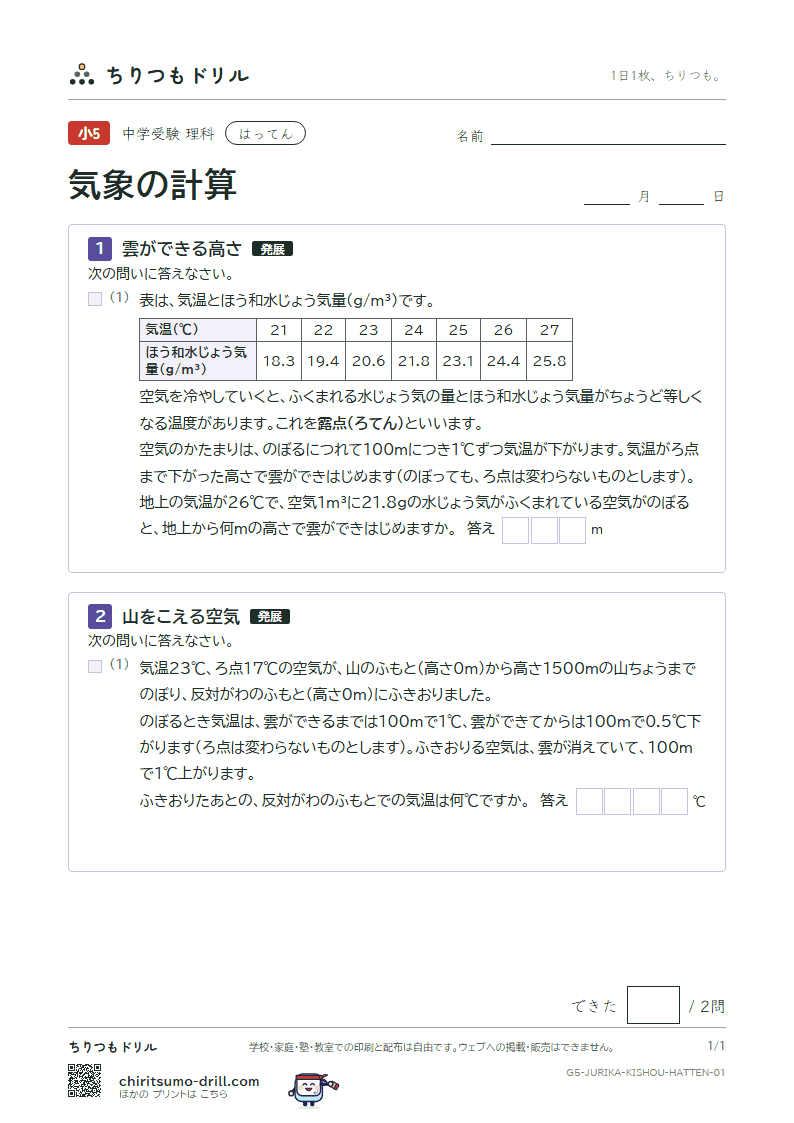 気象の計算 はってん その1の見本