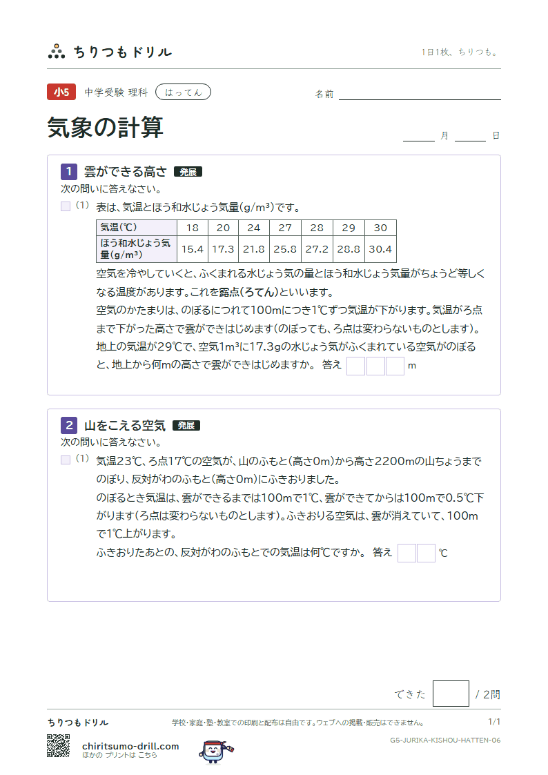 気象の計算 はってん その6の見本