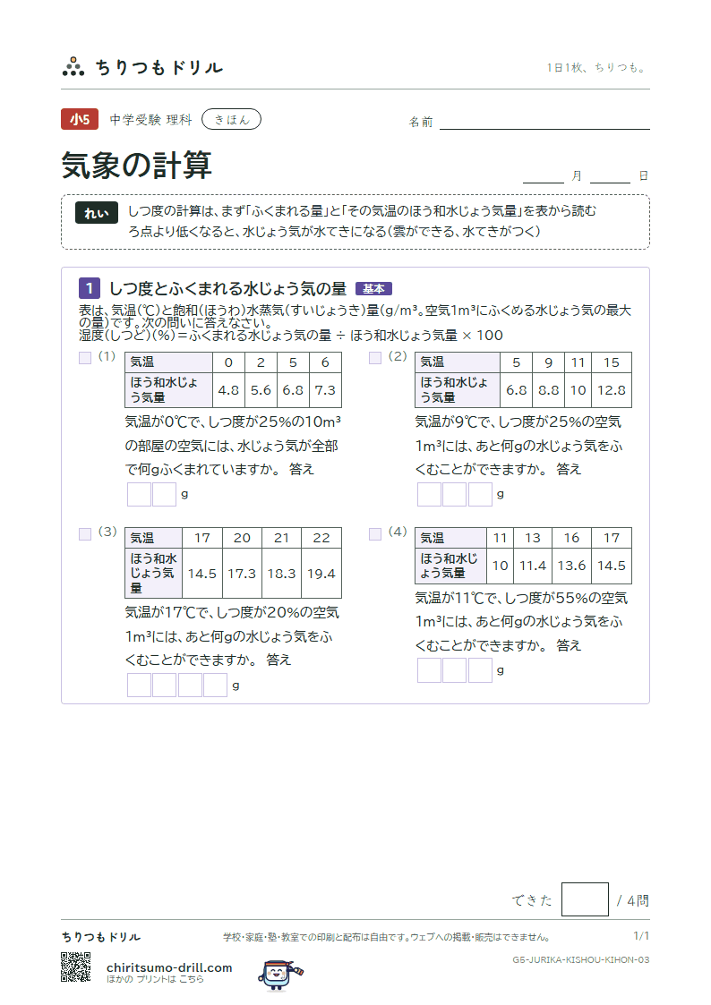 気象の計算 きほん その3の見本