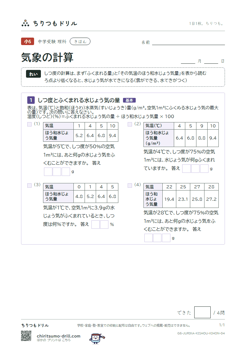 気象の計算 きほん その4の見本