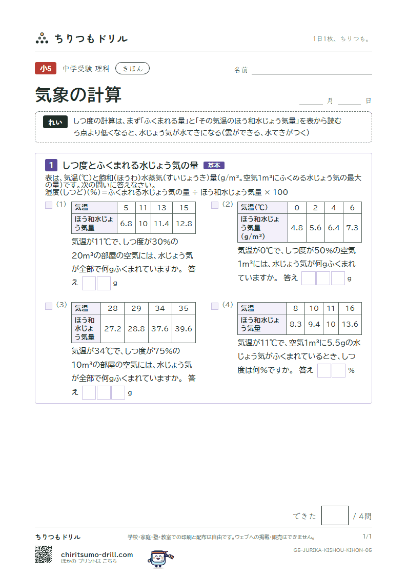 気象の計算 きほん その5の見本