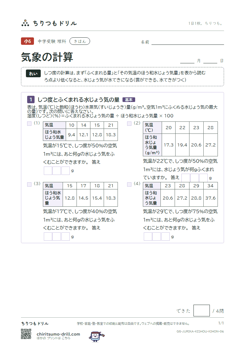 気象の計算 きほん その6の見本