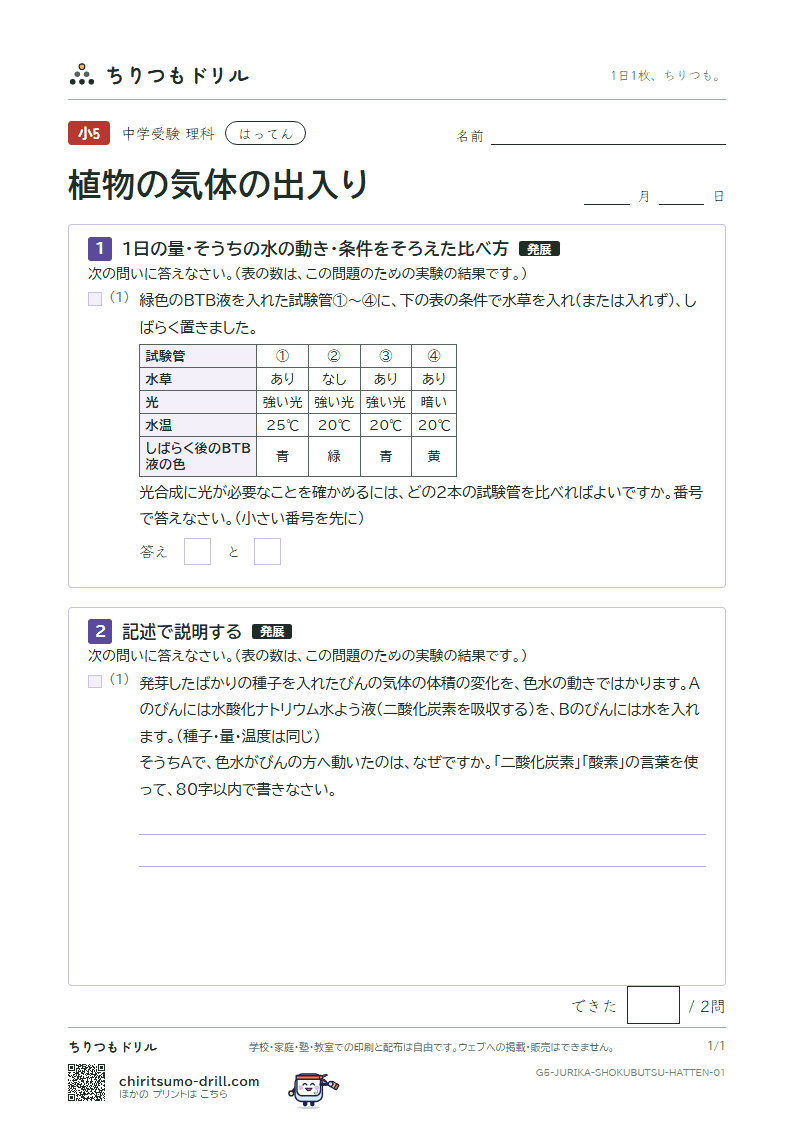 植物の気体の出入り はってん その1の見本