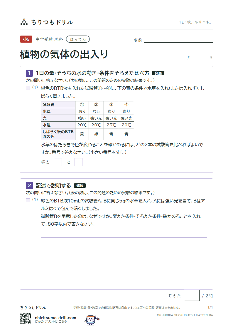 植物の気体の出入り はってん その6の見本