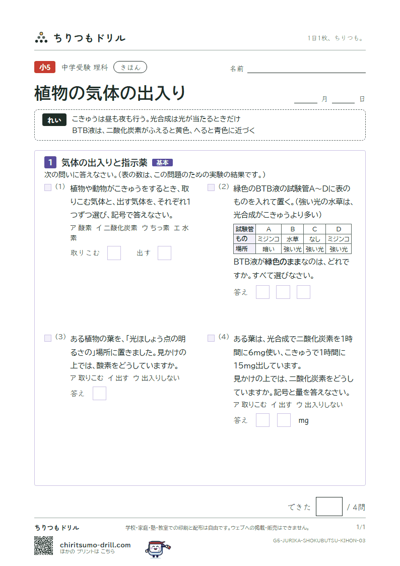 植物の気体の出入り きほん その3の見本