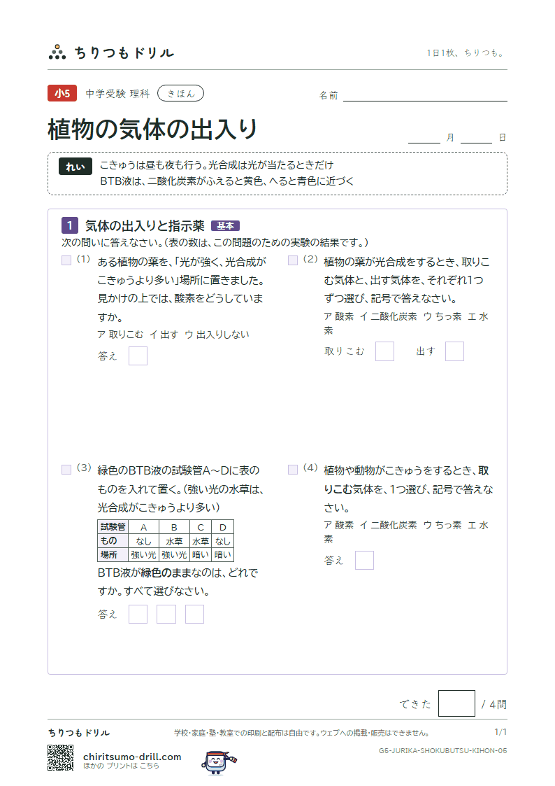 植物の気体の出入り きほん その5の見本