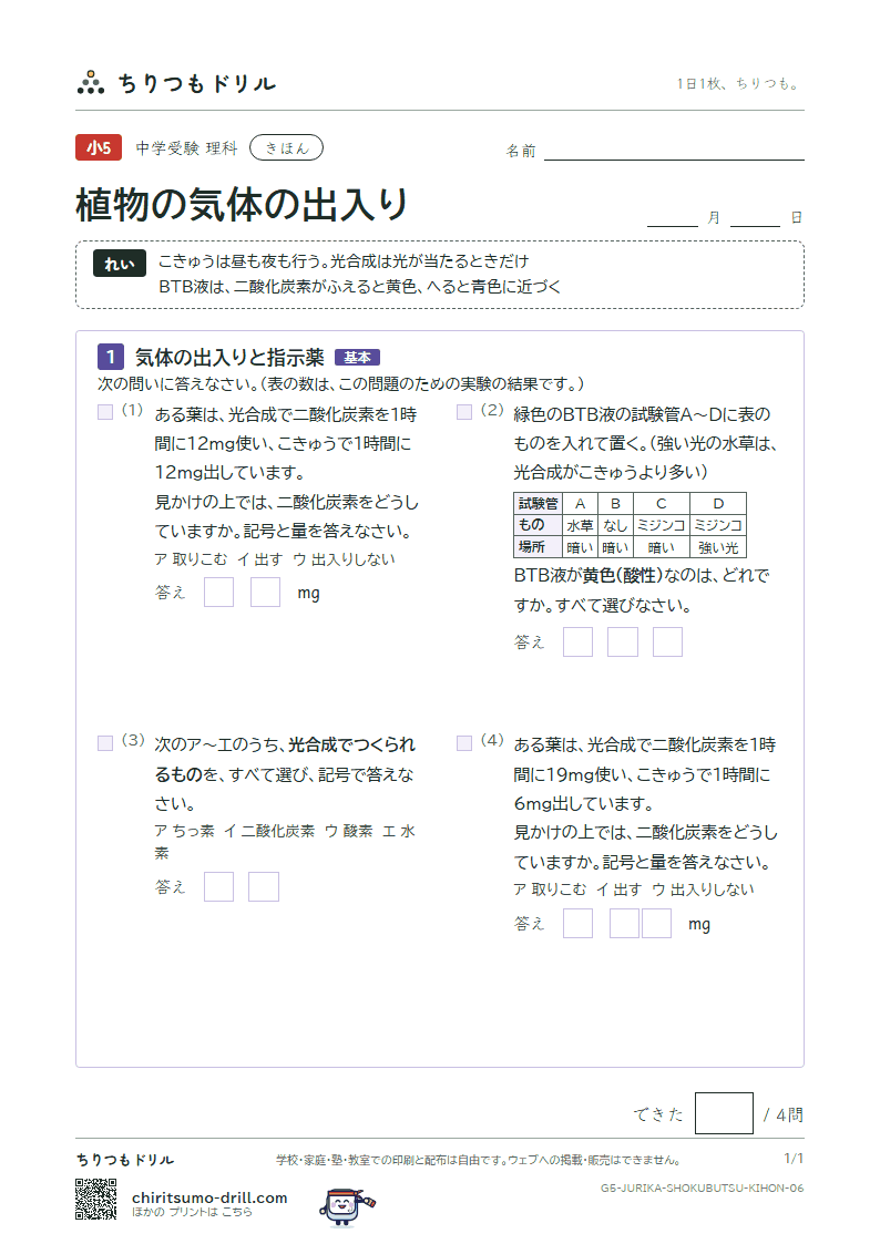 植物の気体の出入り きほん その6の見本