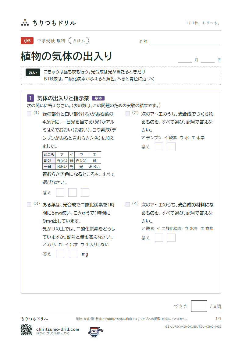 植物の気体の出入り きほん その8の見本