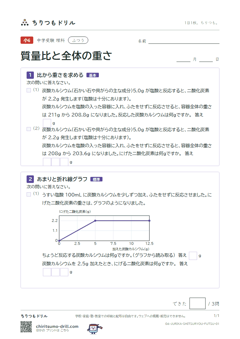 質量比と全体の重さ ふつう その1の見本