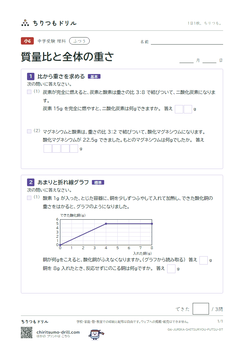 質量比と全体の重さ ふつう その7の見本