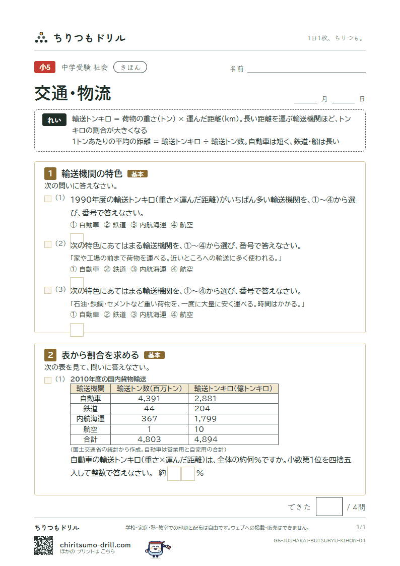 交通・物流 きほん その4の見本