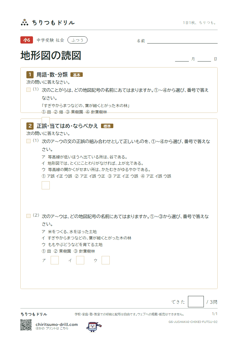 地形図の読図 ふつう その2の見本